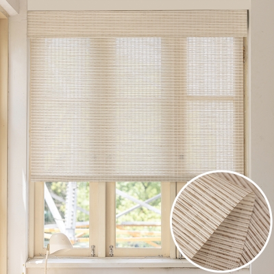 Custom Roman Shade ELORIA, Jute and Paper Weave, Fine Texture in Natural Linen