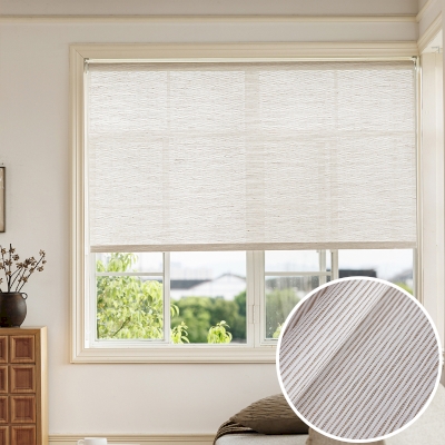 Store Enrouleur Sur Mesure CALYRA, Jute et Papier, Tissage Rayé Coloris Naturel Ivoire