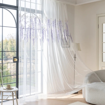 Voilage Sur Mesure GLYCINA, Motif Glycine Brodé