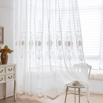 Custom Sheer Curtain ORNELIA, Elegant Ornamental Embroidery and Refined Medallion Motif
