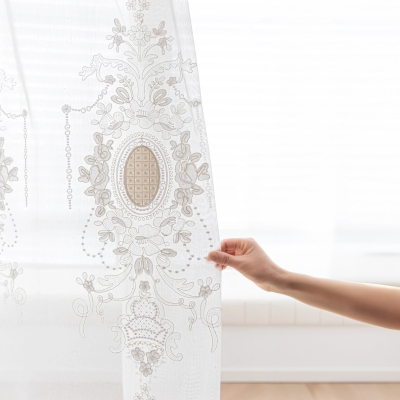 Custom Sheer Curtain ORNELIA, Elegant Ornamental Embroidery and Refined Medallion Motif