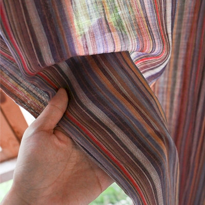 Rideau Sur Mesure LUMERA, 100 % Lin, Rayures Multicolores Naturelles