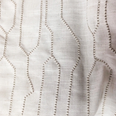 MAILLANE Custom-Made Sheer Curtain, Linen-Effect Fabric with Embroidered Geometric Pattern