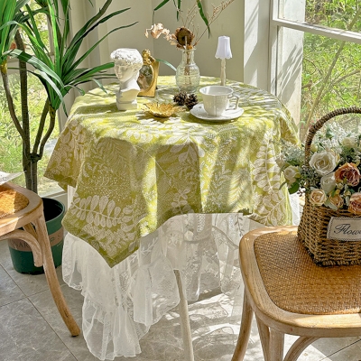 BOTANÉA Tablecloth, Water-Repellent Printed Fabric, Elegant Botanical Foliage Pattern