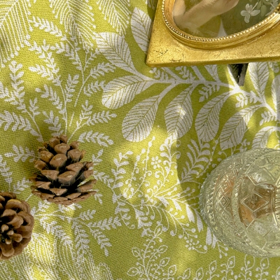 BOTANÉA Tablecloth, Water-Repellent Printed Fabric, Elegant Botanical Foliage Pattern