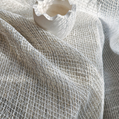 LUMÉLIA Custom-Made Sheer Curtain, Linen Effect Fabric, Openwork Net Weave