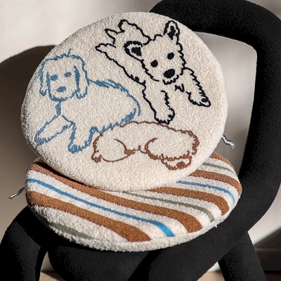 PUPPY Chair Cushion, Round Removable Cover Cushion 40 x 40 cm, Tufted Dog Design