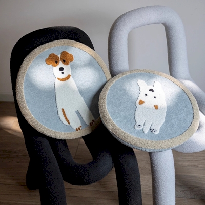 PUPPY Chair Cushion, Round Removable Cover Cushion 40 x 40 cm, Tufted Dog Design