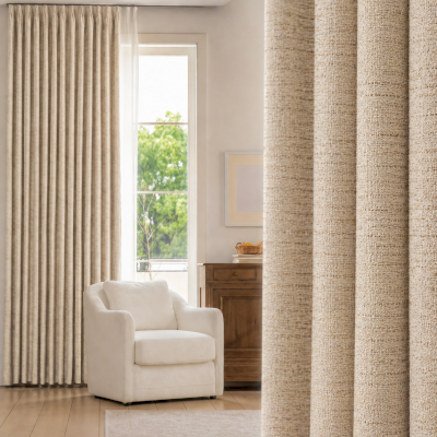 Rideau Sur Mesure LÉNORA, Tissu Mélangé Laine et Lin, Texture Chinée Naturelle