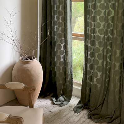 NUVÉLIA Custom-Made Curtain, Embroidered Cotton-Linen Fabric, Summer Lotus Leaf Pattern
