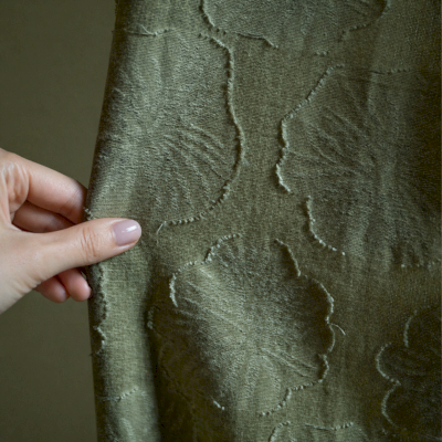 NUVÉLIA Custom-Made Curtain, Embroidered Cotton-Linen Fabric, Summer Lotus Leaf Pattern