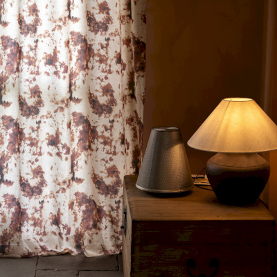 TERRALIA Custom-Made Curtain, Cotton and Linen Jacquard Fabric, Embossed Flowers and Terracotta Print